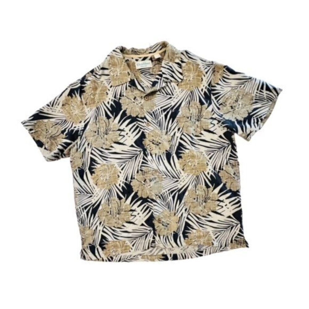 Caribbean Silk Blend Men's Size L Short‎ Sleeve Button Textured Tropical Island